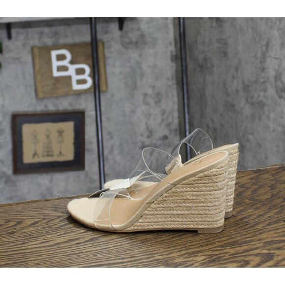 NWT A New Day Ansel Double Band Open Toe Wedge Heels 93320234 Tan Brown 9M - Picture 3 of 7